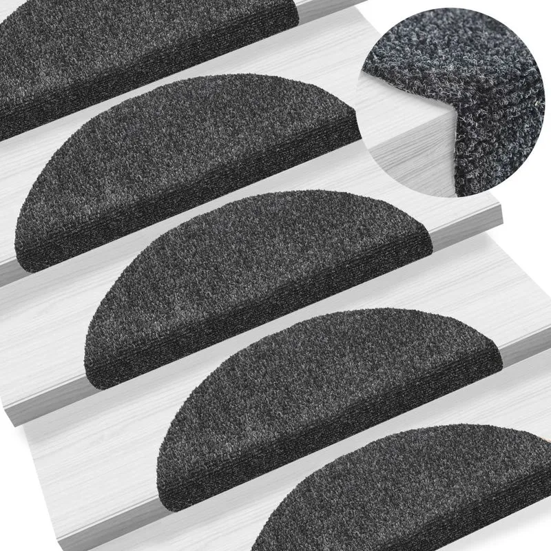 Tapis d'escalier auto-adhésif 15 pièces 54 x 16 x 4 cm Gris foncé DEC023305