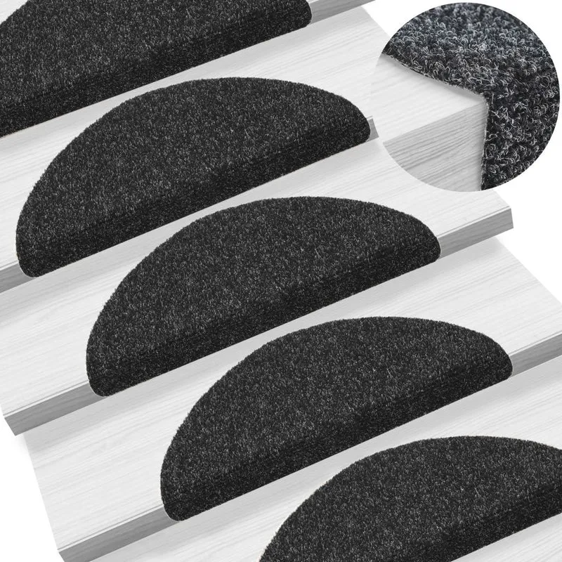 Tapis d'escalier auto-adhésif Poinçon aiguilleté 15 pièces Noir DEC023306