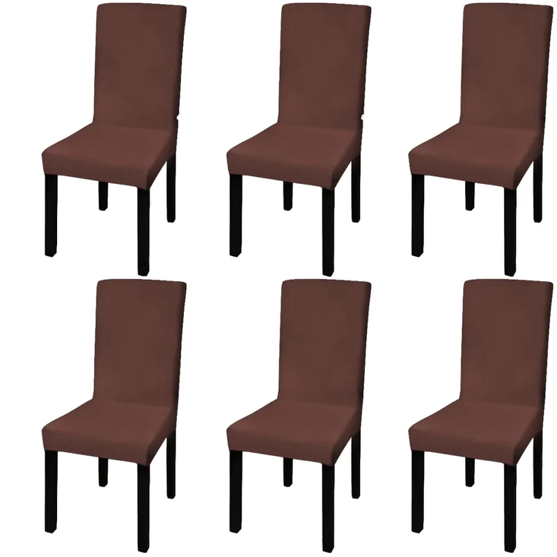 Housse de chaise droite extensible 6 pcs marron DEC022372