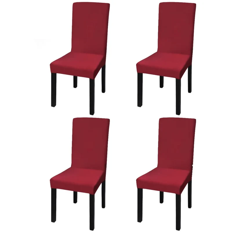 Housse de chaise droite extensible 4 pcs Bordeaux DEC022369