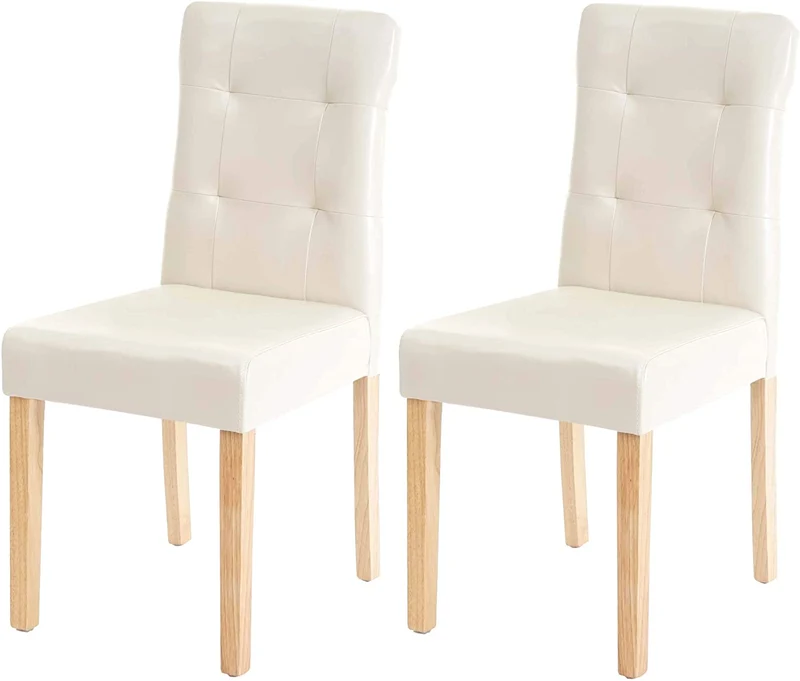 Lot de 2 chaises en synthétique crème pieds en bois clair CDS04443