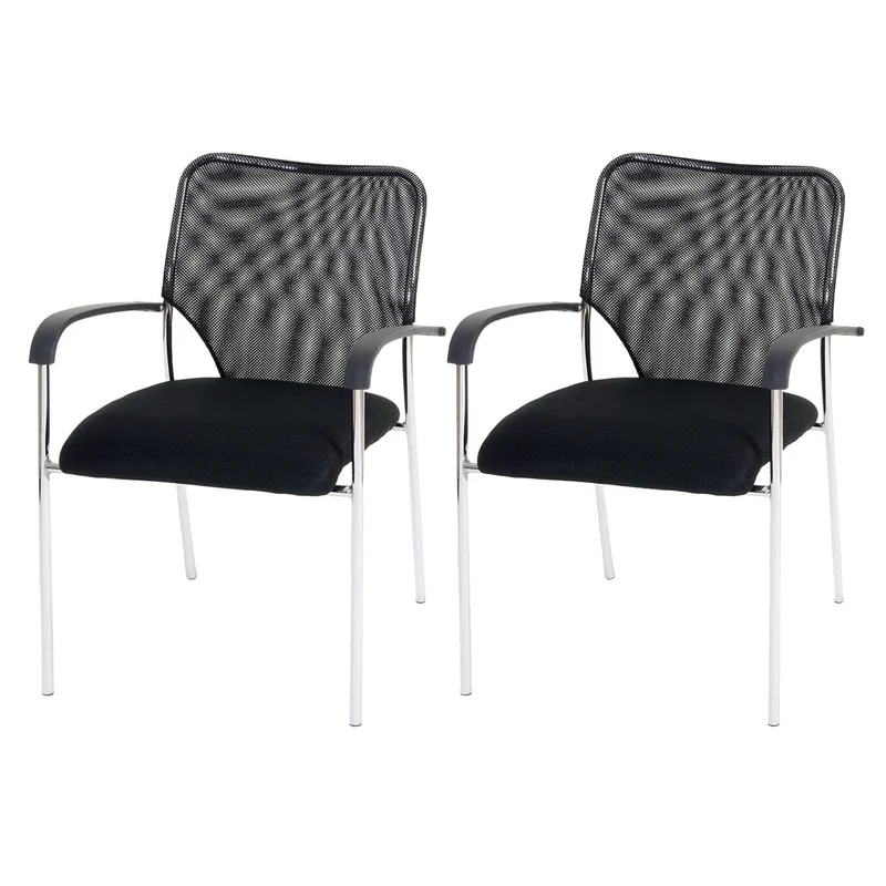 Lot de 2 chaises visiteur chaise de conférence empilable en tissu/textile noir 04_0000279