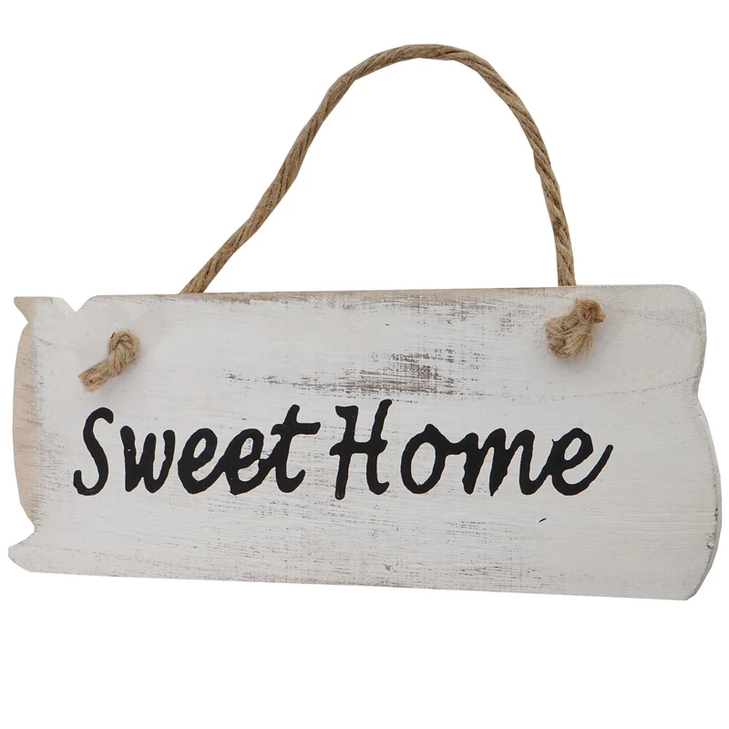 Panneau mural Sweet Home, Signe en bois robe de Dean, Look minable 10x25x1cm ~ Blanc 04_0003798
