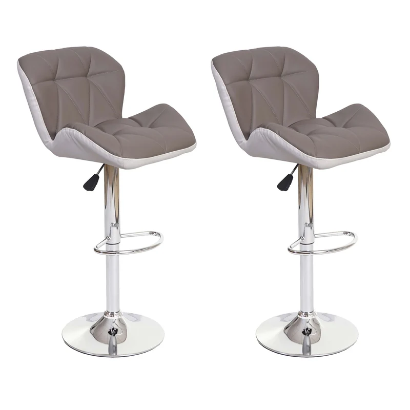 2x tabourets de bar chaise de comptoir hauteur réglable en synthétique gris taupe cadre en acier chromé 04_0005202