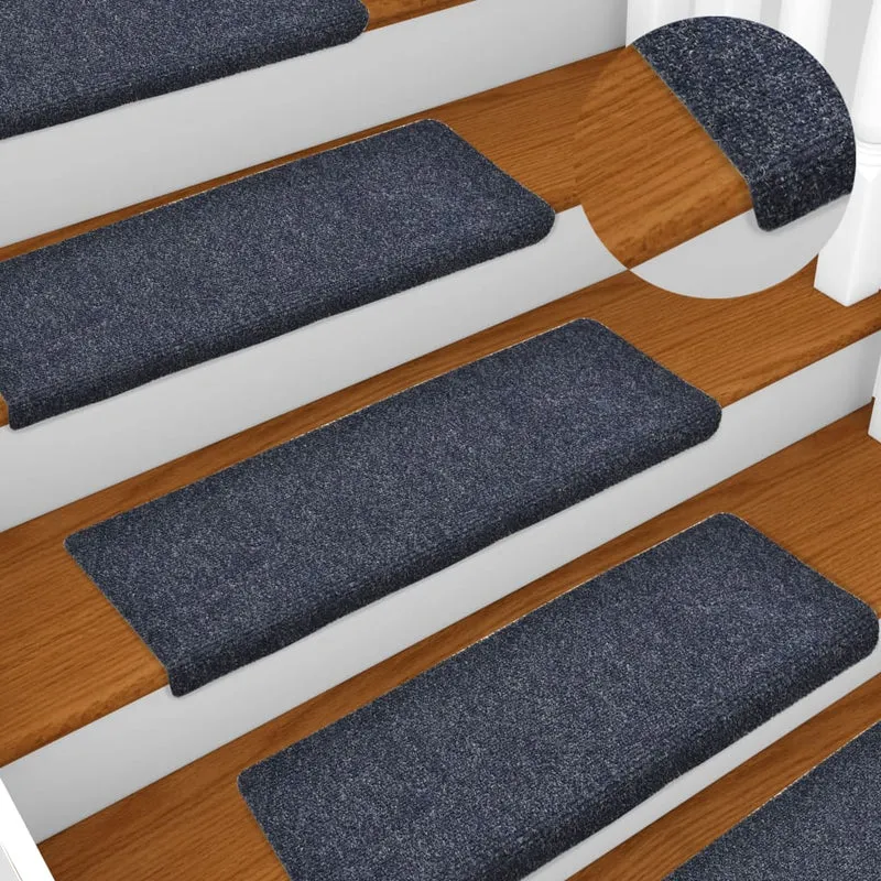 Tapis d'escalier 15 pièces Tissu aiguilleté 65x25 cm Bleu DEC023809