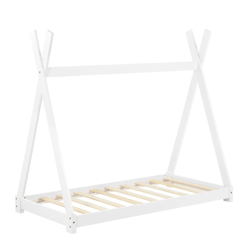 Lit tipi pour enfant avec sommier à lattes bois de pin blanc 80 x 160 cm 03_0002652