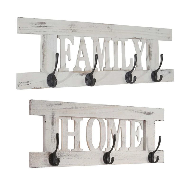 Porte-manteau mural x2 Home+Family avec 7 crochets style vintage blanc 04_0003058