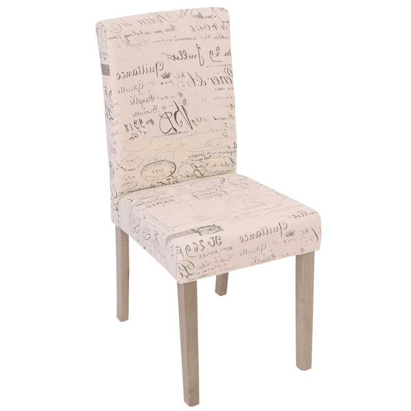 Lot de 2 chaises de salle à manger cuisine en tissu crème motif écriture des pieds en bois clair 04_0000429