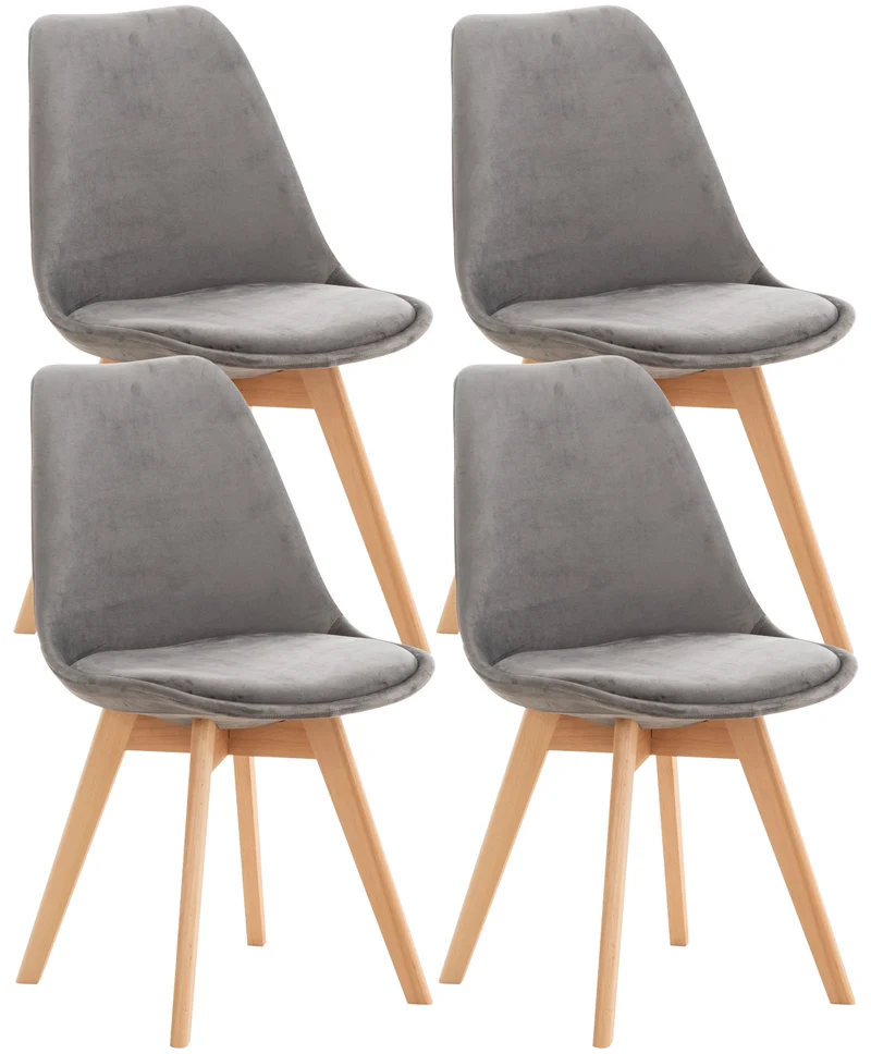 Lot de 4 chaises de salle à manger design scandinave en tissu velours gris pieds bois clair CDS10385