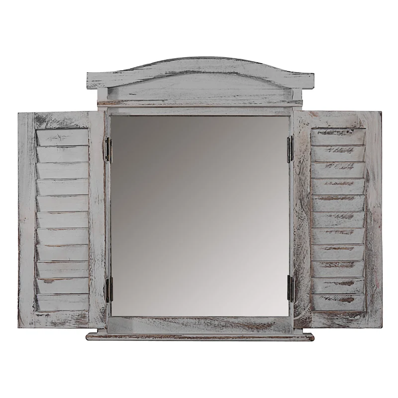 Miroir mural forme fenêtre avec volets 53x42x5cm en bois gris vieilli 04_0005486