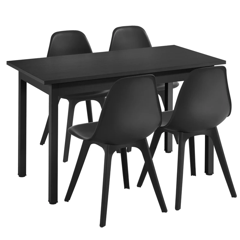 Ensemble de Table à Manger et Chaises Set de Table à Manger et Chaises MDF Placage Acier Revêtu par Poudre Fritté Plastique Noir 03_0001659