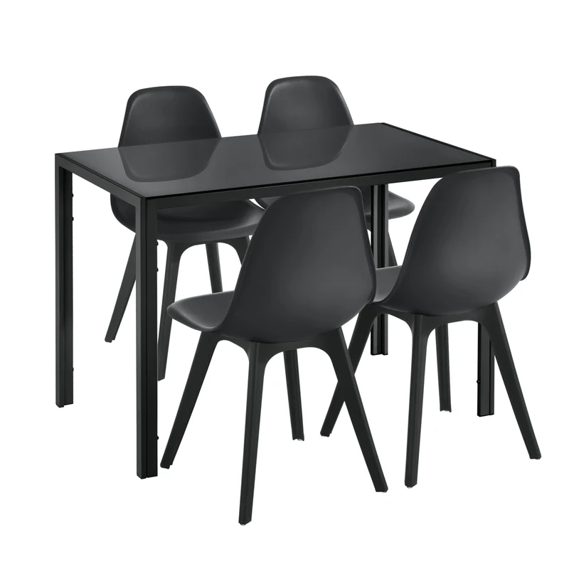 Ensemble de Table et 4 Chaises Table de Salle à Manger avec 4 Chaises Métal Bois Plastique Verre Noir 03_0001663