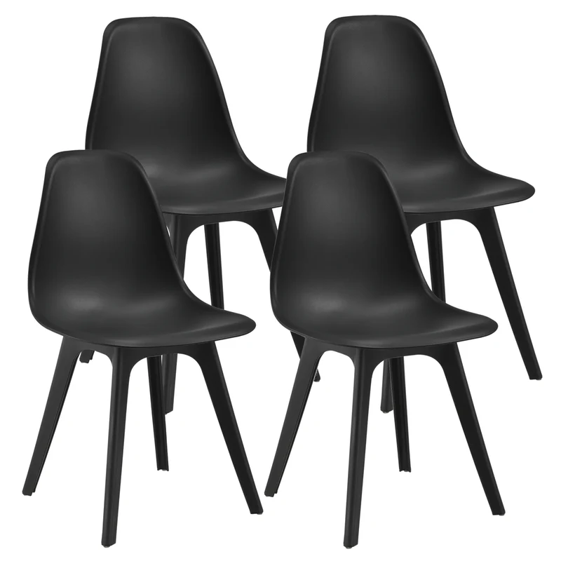 Set de 4 Chaises Design Chaise de Cuisine Chaise de Salle à Manger Plastique Noir 03_0003708