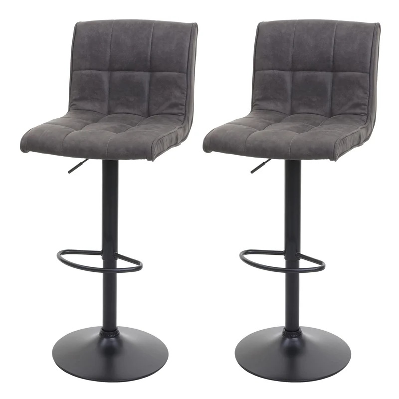 Lot de 2 chaises de bar tabourets de comptoir hauteur réglable en tissu effet daim gris foncé 04_0000121