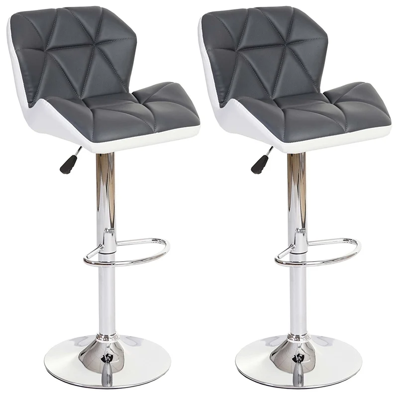 Lot de 2 tabourets de bar avec repose-pieds synthétique gris et blanc TAB04022