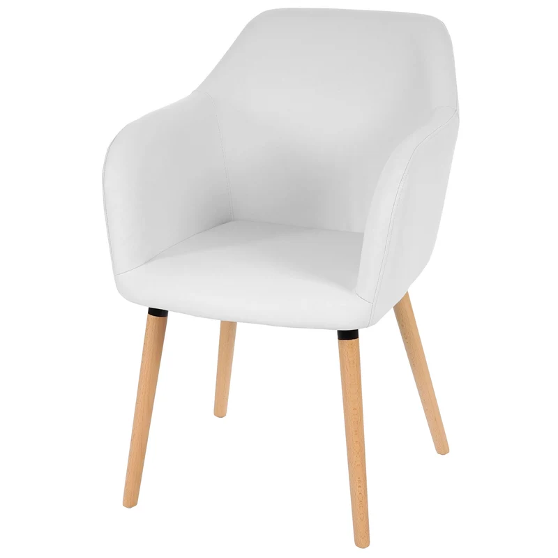 Chaise de salle à manger cuisine design rétro en synthétique blanc pieds bois clair 04_0002360