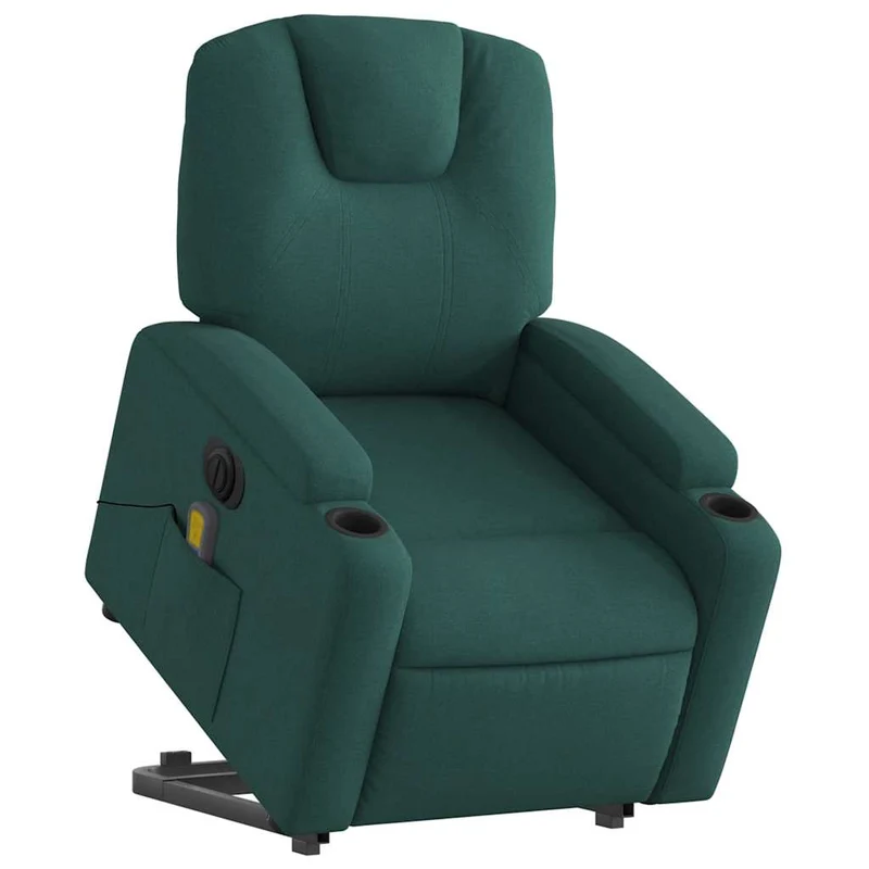 Fauteuil de relaxation fonction massage et inclinable fonction de levage électrique en tissu vert foncé DEC027872