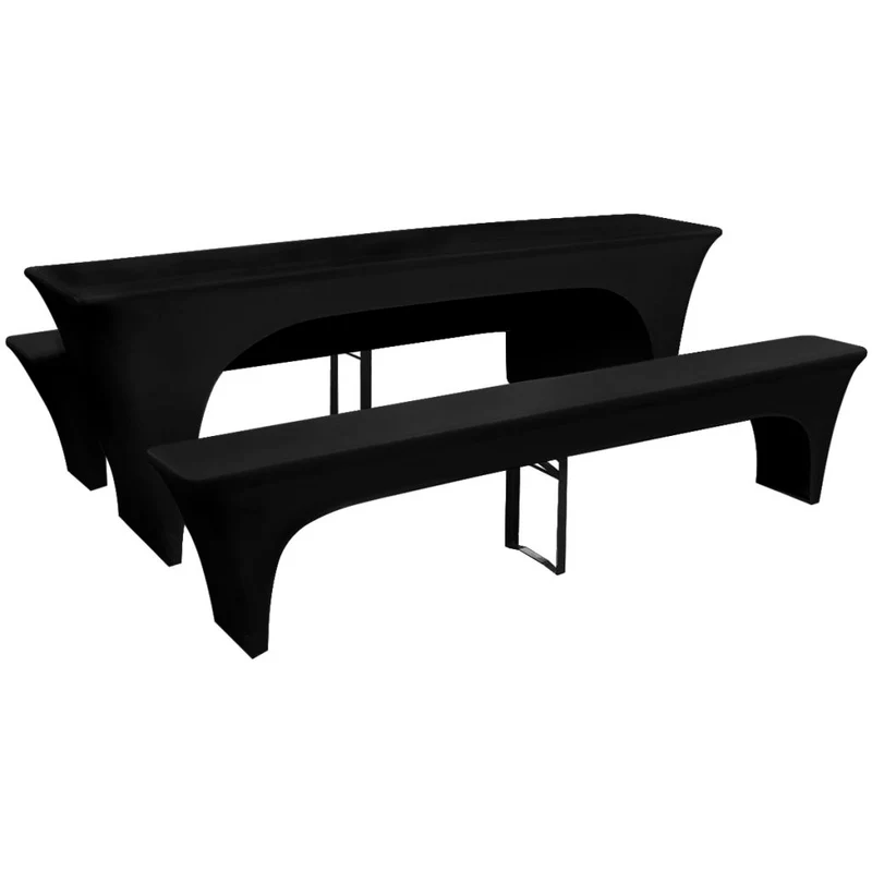 3 housses pour table et bancs de bière Extensible Noir 220 x 70 x 80cm DEC022298