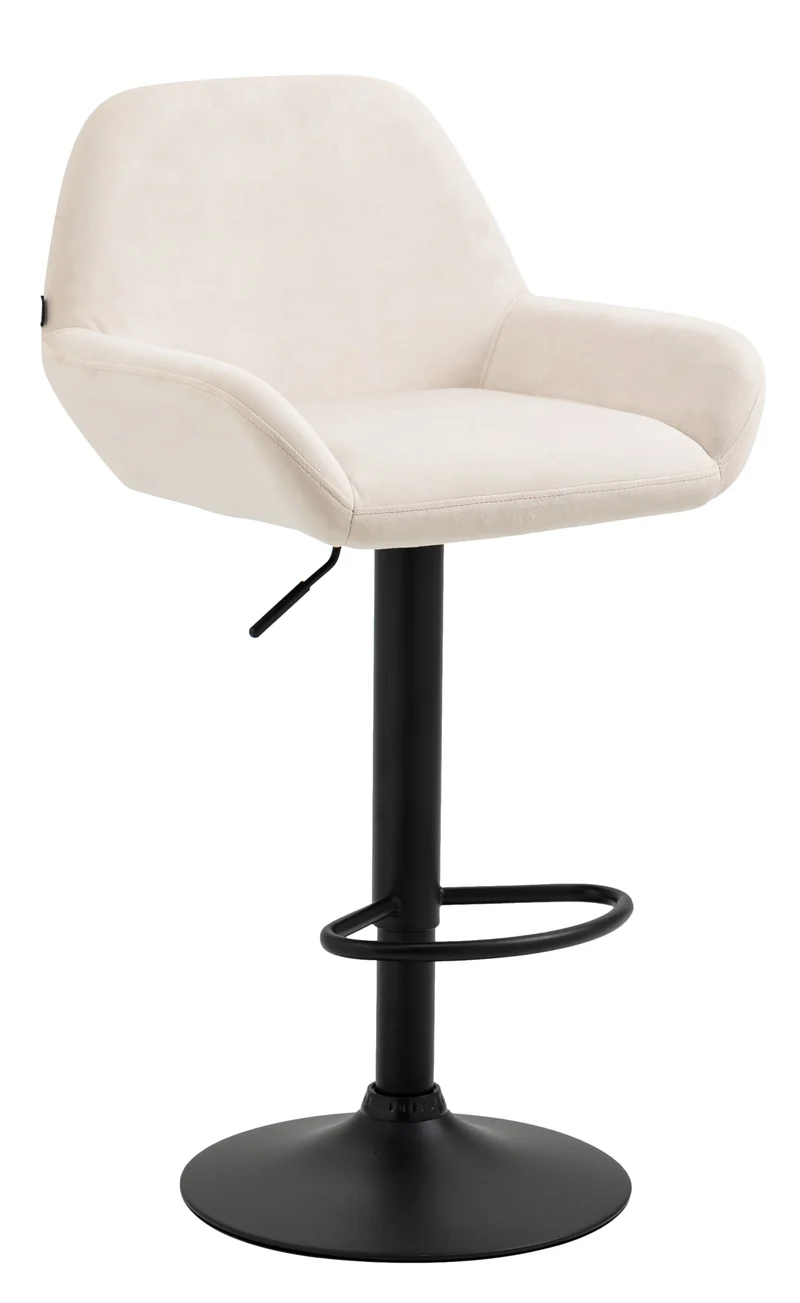 Tabouret de bar en velours rembourré crème base trompette métal noir mat TDB10422