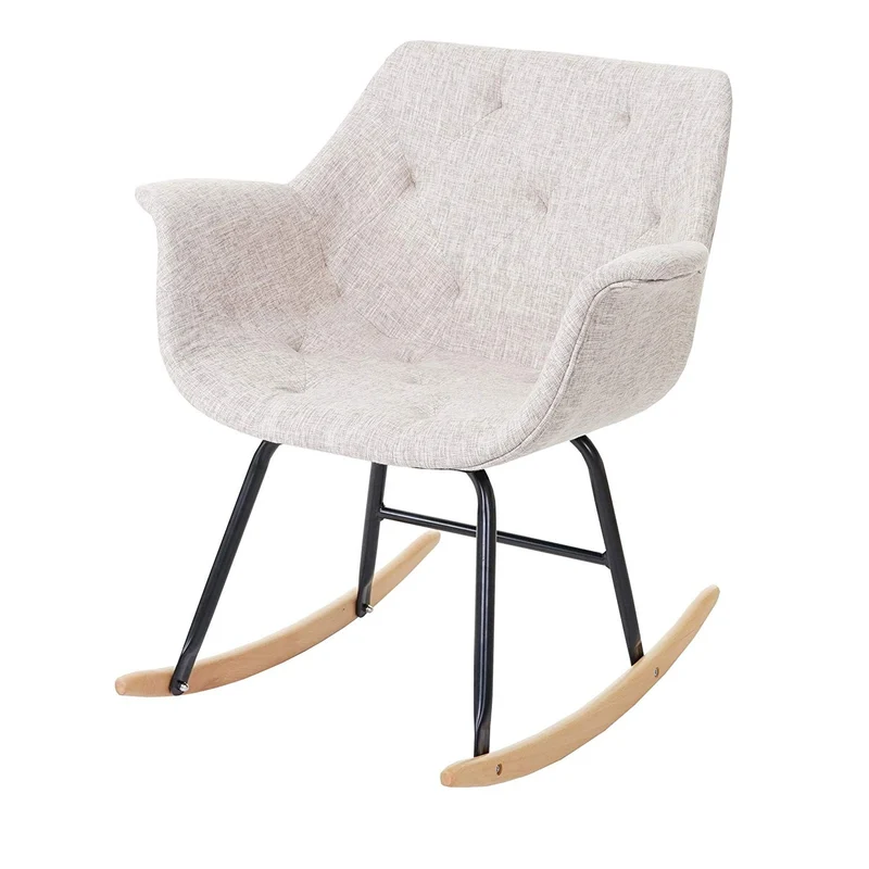 Fauteuil à bascule rocking chair relax avec accoudoirs en tissu crème/gris FAB04016