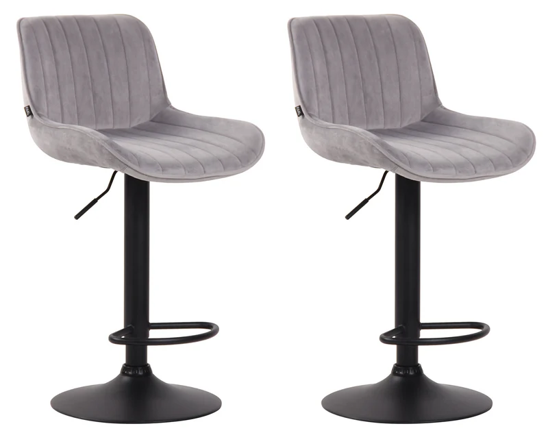 Lot de 2 tabourets de bar moderne confortable réglable en velours gris clair pied trompette métal noir TDB10401