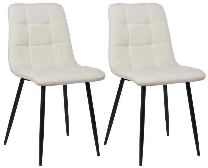 Lot de 2 chaises de salle à manger en tissu crème pieds métal noir mat style moderne CDS101109