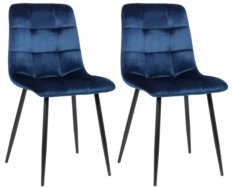 Lot de 2 chaises de salle à manger en velours bleu pieds métal noir mat style moderne CDS10098