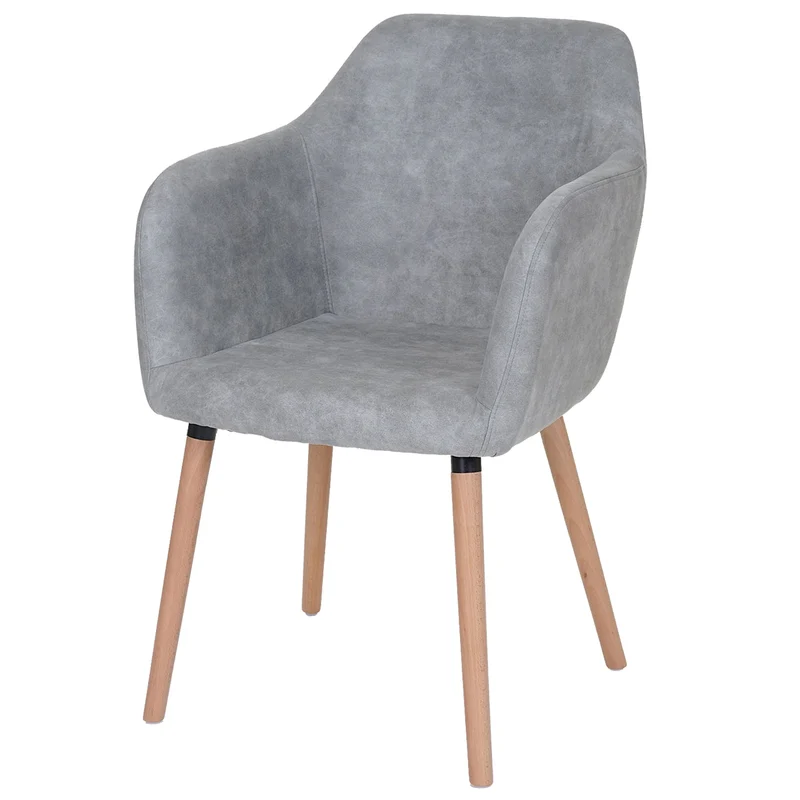 Chaise de salle à manger design rétro scandinave en tissu gris béton pieds clairs 04_0002369