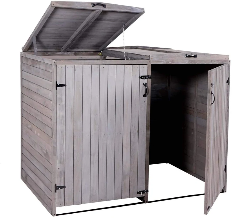 Abri de poubelles extérieur conteneurs à ordures jusqu'à 4 bacs 126x158x98 cm en bois certifié FSC gris anthracite 04_0005611