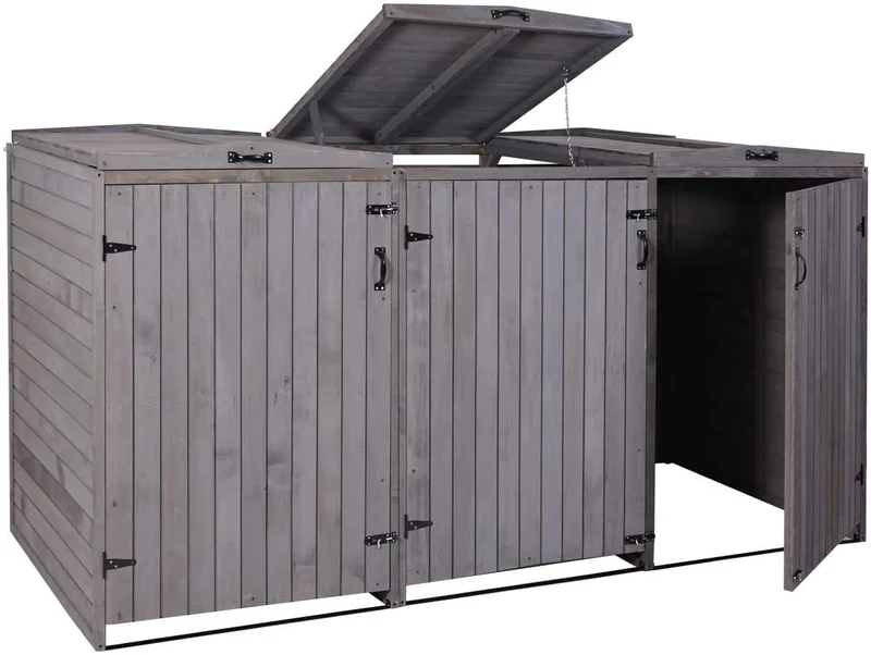 Abri de poubelles extérieur conteneurs à ordures jusqu'à 6 bacs 126x237,5x98 cm en bois certifié FSC gris anthracite 04_0005616