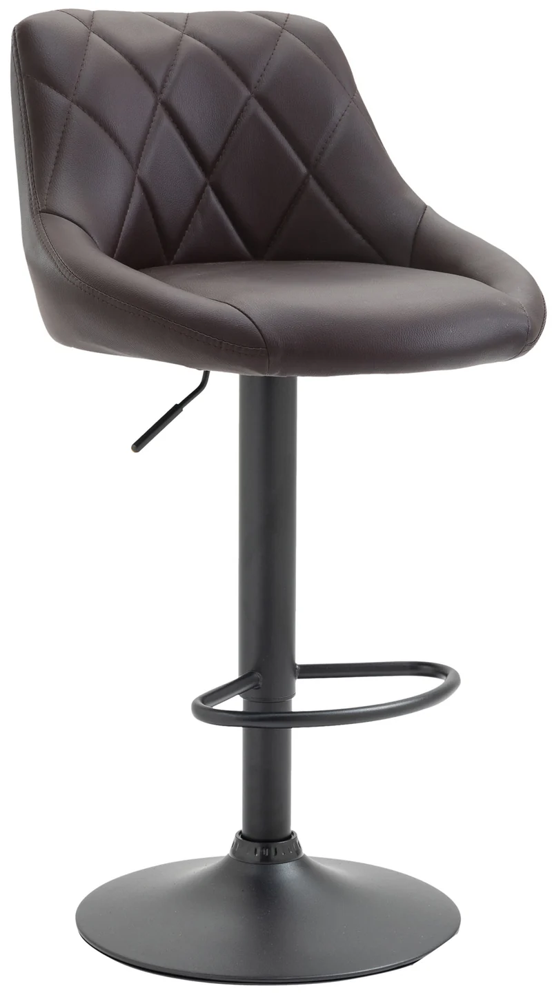 Tabouret de bar en synthétique marron pivotant avec repose-pieds métal noir coutures décoratives TDB10581