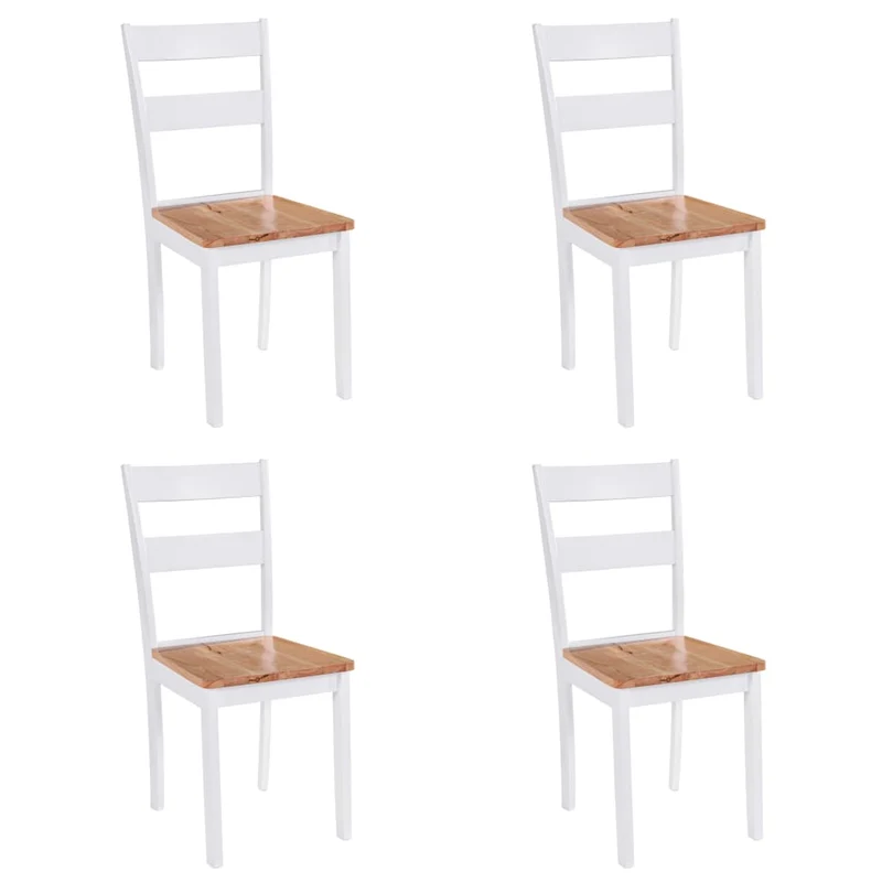 Lot de 4 chaises de salle à manger cuisine design classique bois d'hévéa massif blanc CDS021228