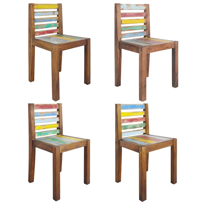 Lot de 4 chaises de salle à manger cuisine bois de récupération solide design vintage CDS021332