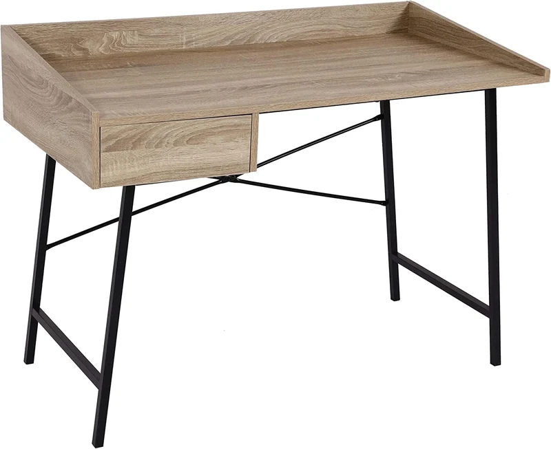 Bureau table d'ordinateur de bureau avec tiroir de rangement 98x114x60cm aspect chêne BUR04107