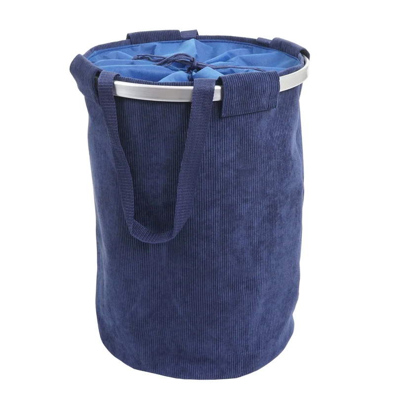 Panier à linge corbeille avec cordon de serrage 55x39cm 65L velours bleu 04_0001297