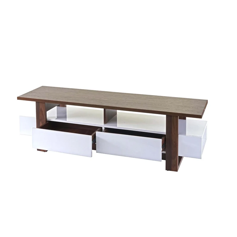 Meuble TV table basse avec tiroirs de rangement aspect noyer brillant 46x150x45cm 04_0005452