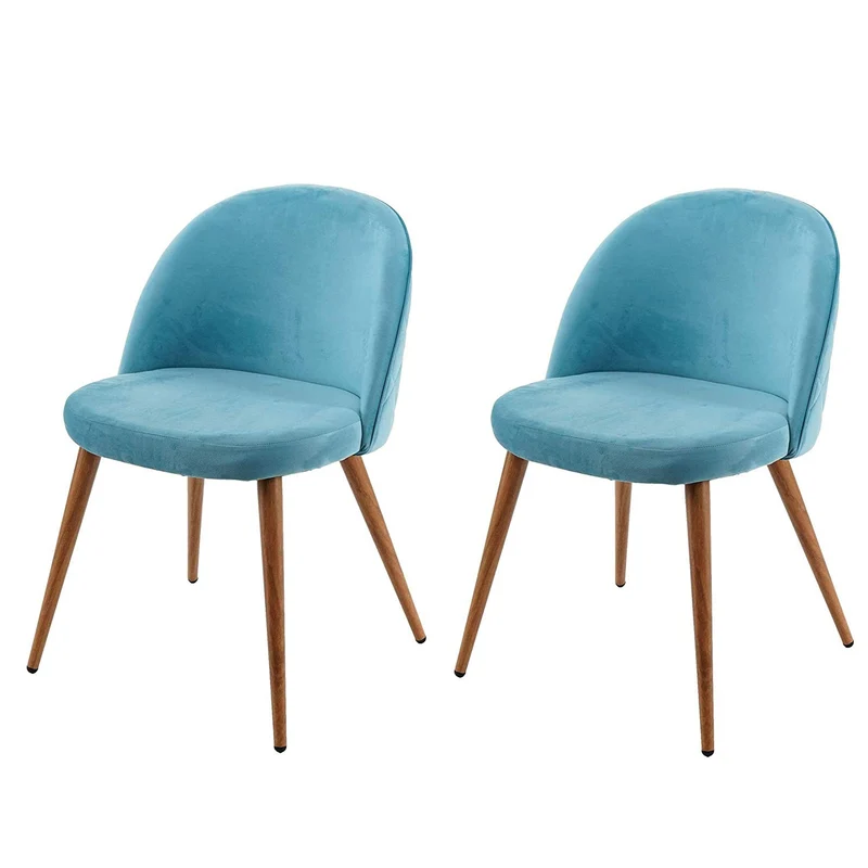 Lot de 2 chaises de salle à manger tissu velours bleu en bois style rétro CDS04419