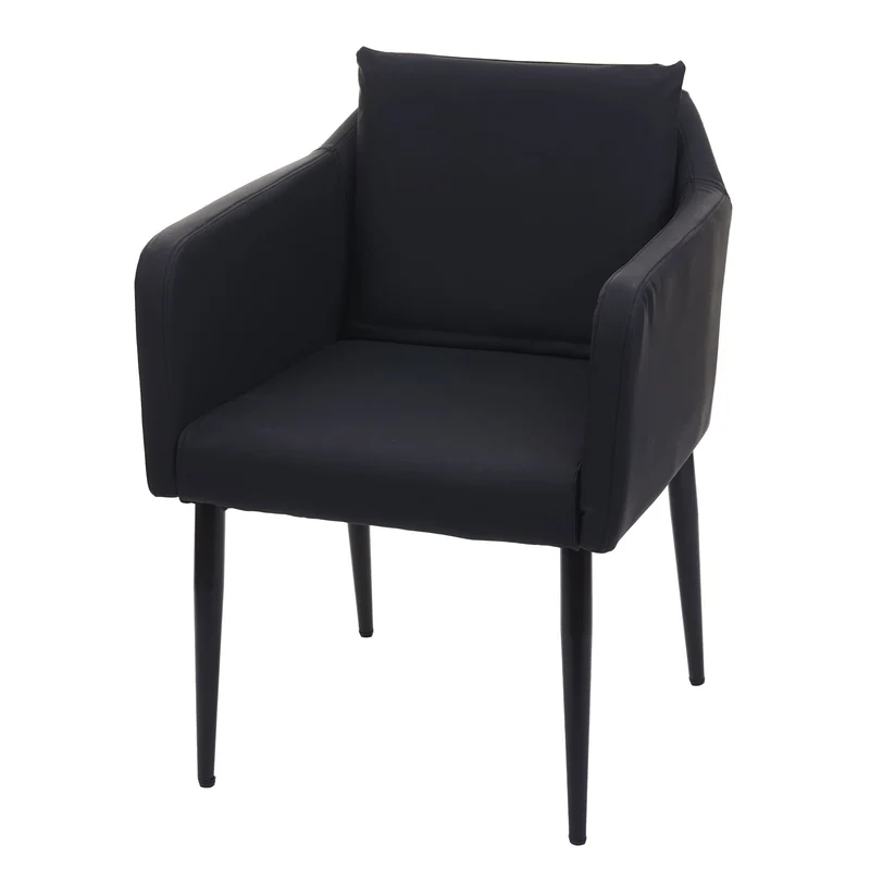 Fauteuil chaise lounge salle à manger bureau visiteur en synthétique noir pieds métal noir 04_0002288