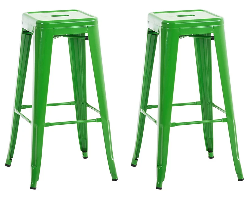 Lot de 2 tabourets de bar style industriel en métal avec repose-pieds vert TDB10116