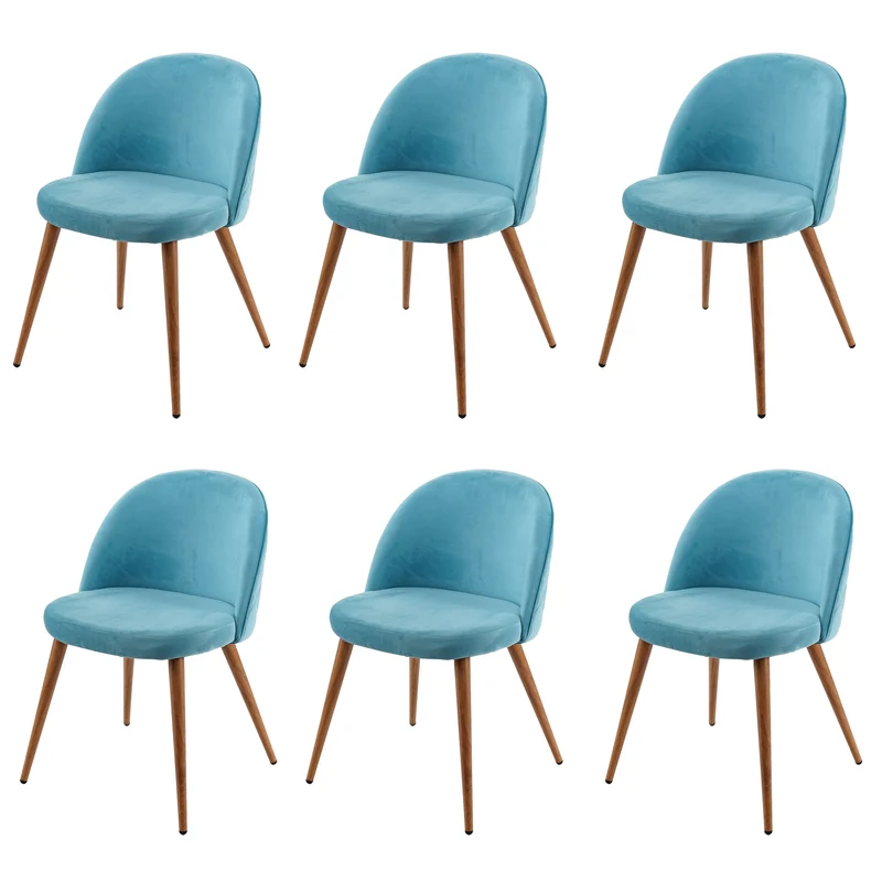 Lot de 6 chaises de salle à manger tissu velours bleu en bois style rétro 04_0000804
