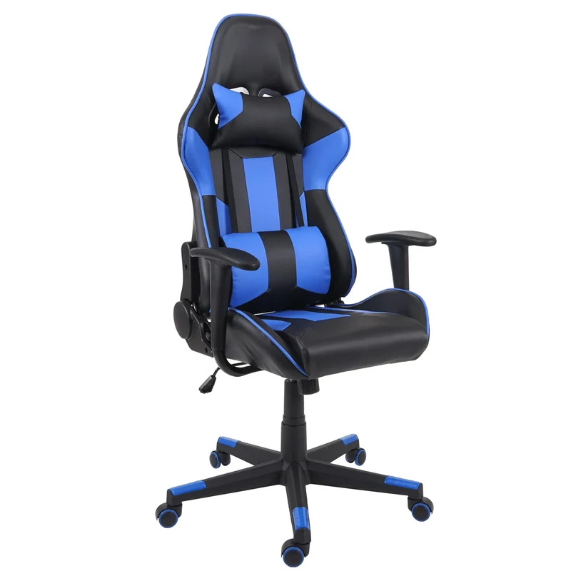 Fauteuil chaise de bureau sur roulettes gamer pivotante en synthétique noir bleu 04_0001854
