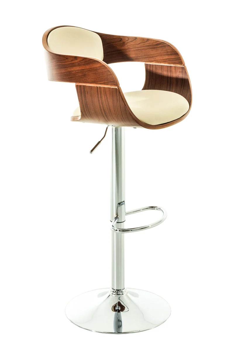 Tabouret de bar avec repose-pied design moderne assise en bois et synthétique crème pieds chromé 10_0000064