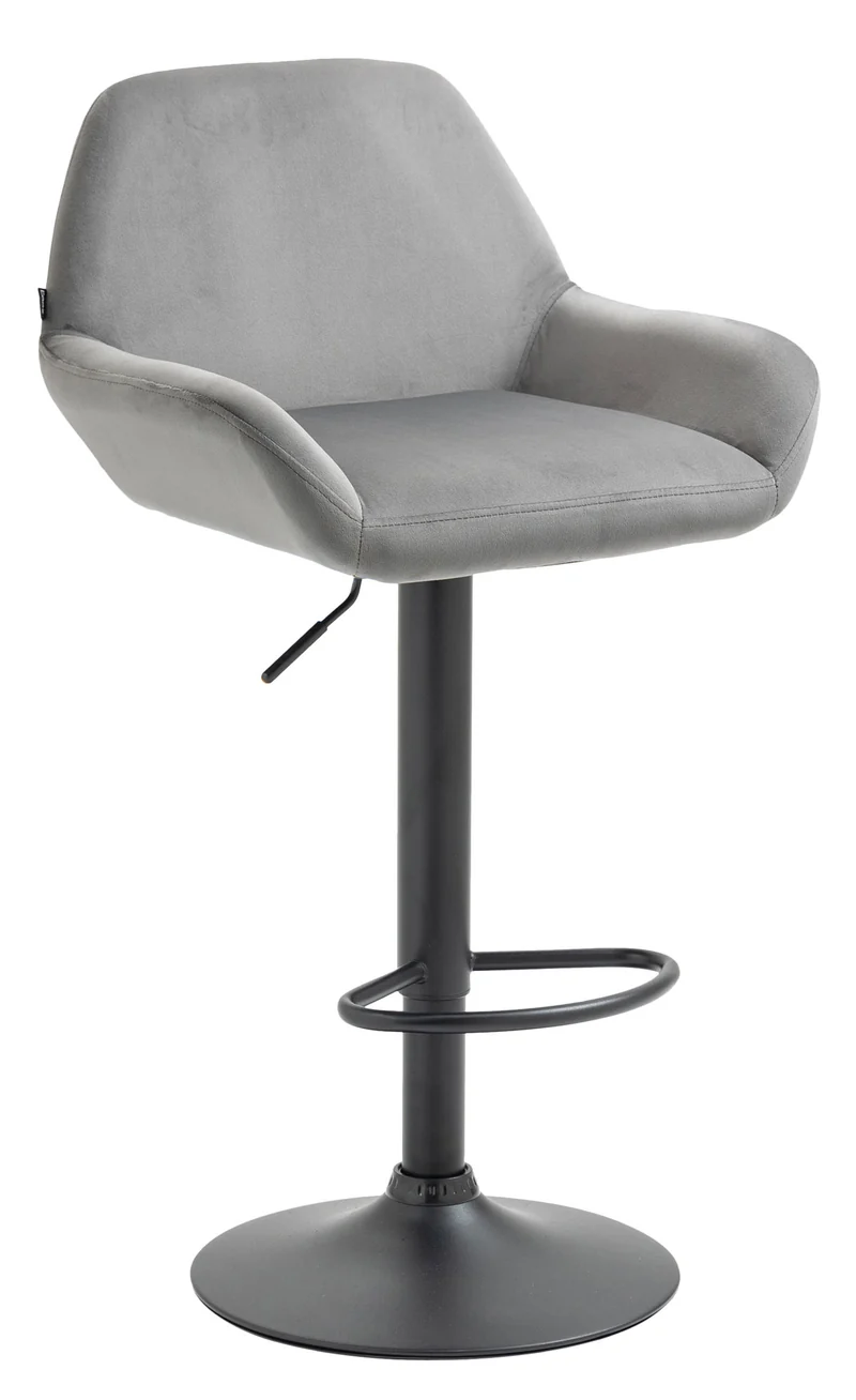 Tabouret de bar en velours rembourré gris base trompette métal noir mat TDB10420