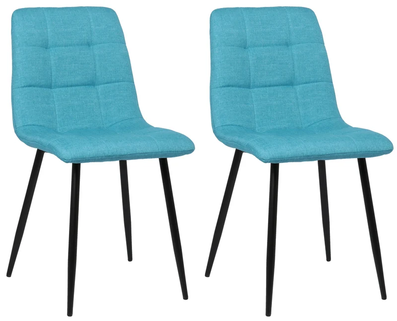 Lot de 2 chaises de salle à manger en tissu bleu turquoise pieds métal noir mat style moderne CDS101111