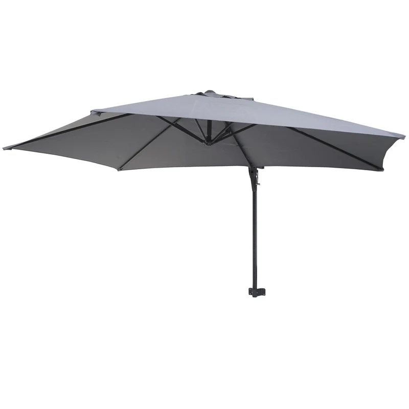 Parasol mural pour balcon terrasse avec mât inclinable 3m polyester aluminium/acier 9kg couleur gris 04_0005636