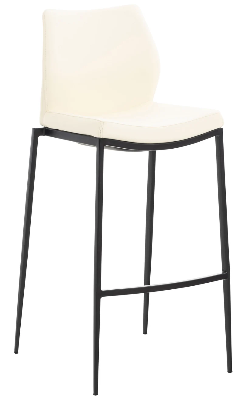 Tabouret de bar design classique et moderne en synthétique crème pieds en acier noir repose-pieds 10_0000867