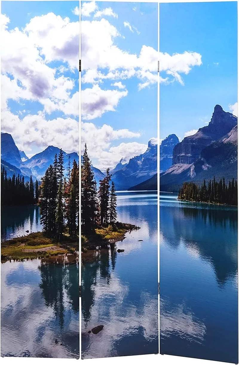 Paravent séparateur de pièce 3 panneaux 180x121cm lac montagne PAR04046