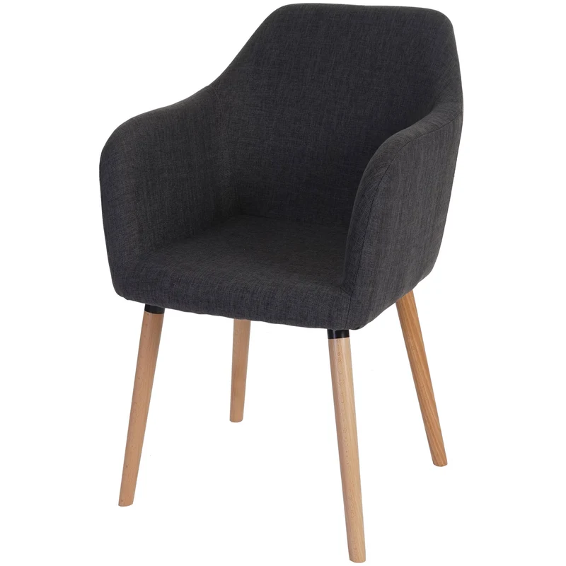Chaise à manger bureau rétro 50s en tissu gris pieds en bois clair 04_0002367