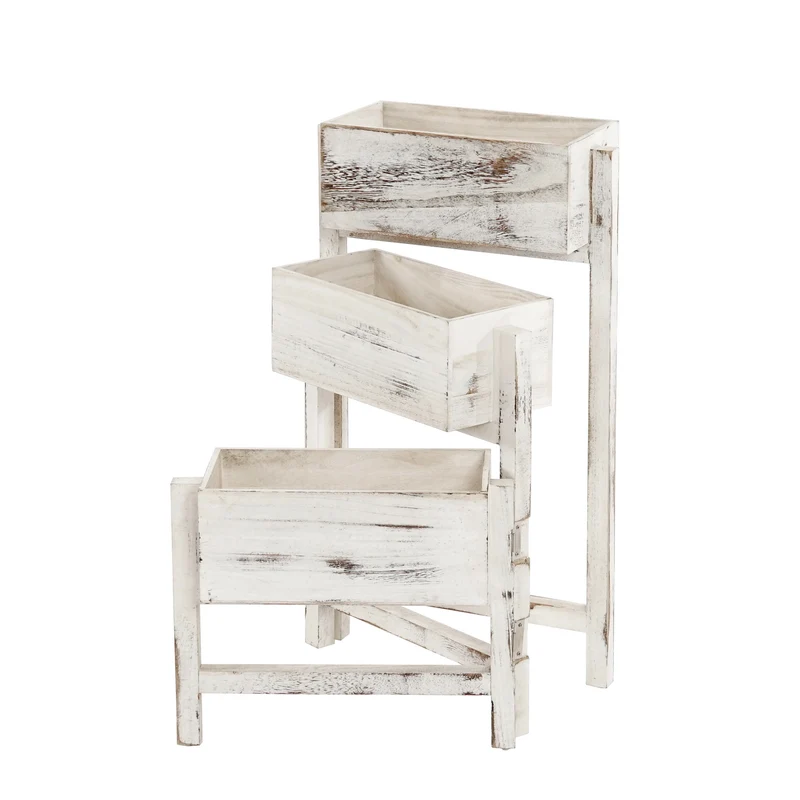Étagère à plantes support à fleurs position réglable hauteur 65 cm en bois aspect vintage blanc 04_0005684