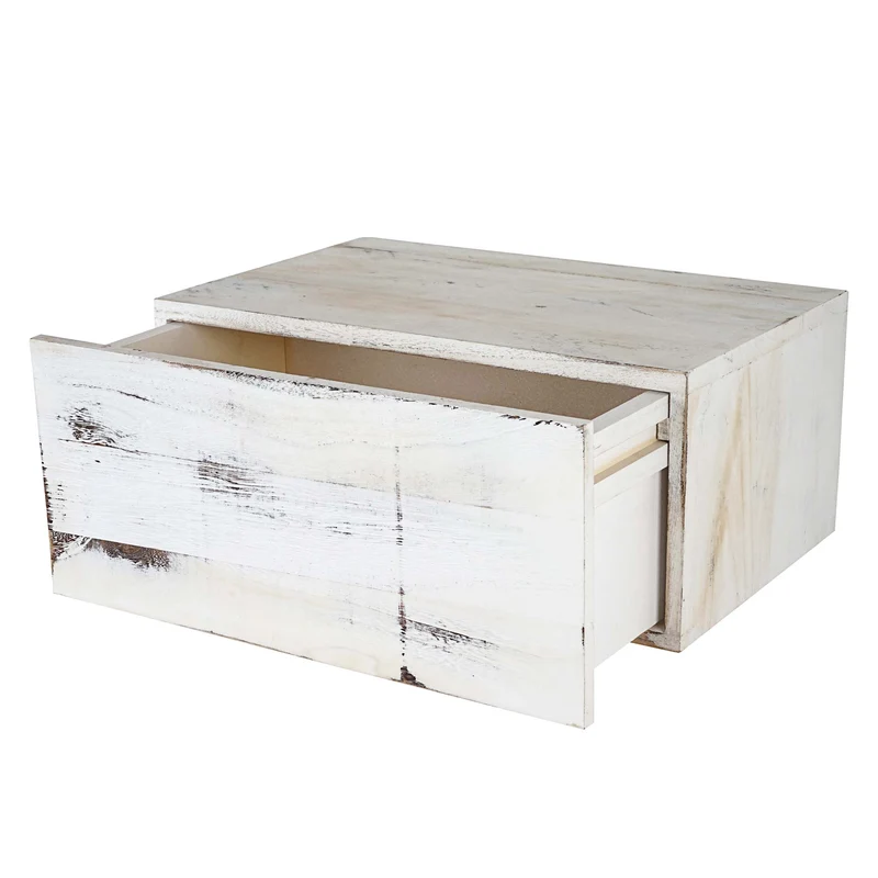 Étagère murale à tiroir style vintage shabby 21x46x30cm blanc veilli 04_0005173